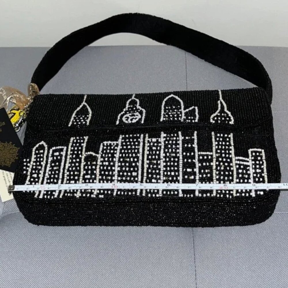 Viral Made in India  New York City Black Skyline Beaded Bag with Charms NWT - Picture 3 of 5